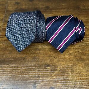 Charles Tyrwhitt  Bundle of 2 Geometric Striped 100% Silk Tie Made in Italy Neck